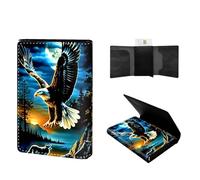 VACGBJPG RFID Blocking Wallet for Men Slim Pop-up Wallet,Faux Leather Business & Credit Card Holder, Holds Up to Cards & Cash Minimalist Front Pocket,Billeteras de Hombres, Bald Eagle Wolf Mountain