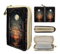 VACGBJPG Rfid Blocking Wallet for Women & Men - 20 Card Slots Secure ID Holder with Anti-Theft Zipper, Slim Portable Credit Card Organizer Daily Use & Travel, Dead Forest with Moon