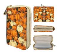 VACGBJPG Rfid Blocking Wallet for Women & Men - 20 Card Slots Secure ID Holder with Anti-Theft Zipper, Slim Portable Credit Card Organizer Daily Use & Travel, Harvest pumpkins