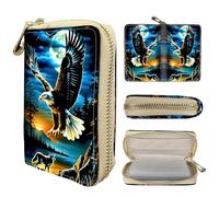 VACGBJPG Rfid Blocking Wallet for Women & Men - 20 Slots ID Card Holder with Anti-Theft Zipper, Slim Portable Credit Card Organizer Daily Use & Travel, Bald Eagle Wolf Mountain Forest