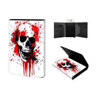 VACGBJPG Slim RFID Blocking Wallet for Men Pop-up Wallet,Faux Leather Business & Credit Card Holder, Holds Up to Cards & Cash Minimalist Front Pocket,Billeteras de Hombres, The Bloody Skull
