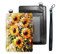 VACGBJPG Slim Wallet Rfid Blocking for Women & Girls-PU Leather Card Holder with ID Window,Ultra-Thin Travel Wristlet Organizer Secure Credit Card Wallet, Sunflowers in Oil Painting, Minimalist