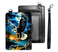 VACGBJPG Slim Wallet Rfid Blocking for Women & Girls-PU Leather Card Holder with ID Window,Ultra-Thin Travel Wristlet Organizer Secure Credit Card Wallet, Bald Eagle Wolf Mountain Forest, Minimalist