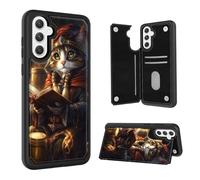 VACGBJPG Wallet Phone Case Suitable for Samsung Galaxy A13 5G,Flip PU Leather Protective Cover with RFID-Blocking Function and 3 Card Slots Kickstand,Royal Cat Scholar