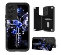 VACGBJPG Wallet Phone Case Suitable for Samsung Galaxy A14 5G,Flip PU Leather Protective Cover with RFID-Blocking Function and 3 Card Slots Kickstand,Angel Wings Cross Roses