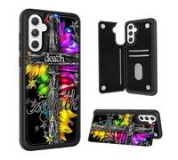 VACGBJPG Wallet Phone Case Suitable for Samsung Galaxy A15 5G,Flip PU Leather Protective Cover with RFID-Blocking Function and 3 Card Slots Kickstand,Death Cross Sunflower
