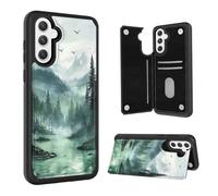 VACGBJPG Wallet Phone Case Suitable for Samsung Galaxy A15 5G,Flip PU Leather Protective Cover with RFID-Blocking Function and 3 Card Slots Kickstand,Mystic Forest Lake