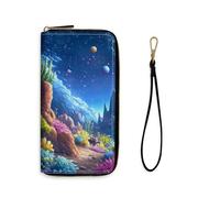 VACGBJPG Womens Rfid Blocking Wallet PU Leather Long Clutch Purse with Wristlet, Multi Card Slots Travel Wallet for Ladies Shopping, Psychedelic Planet