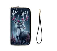 VACGBJPG Womens Wallet Large Capacity Card Holder Wallet Long Rfid Blocking PU Leather Clutch Purse with Wristlet with Zipper Coin Pocket Travel Shopping Dating Essentials, Mystic Deer Forest