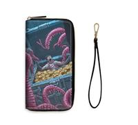 VACGBJPG Womens Wallet Long Ladies Wristlet PU Leather Card Wallets Multi Slots Travel Purse Large Capacity RFID Blocking Clutch for Shopping Dating Travel Party, Treasure Hunter Attack