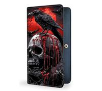 VACGBJPG Womens Wallet,RFID Blocking Credit Card Slim Thin Holder,Long Bifold PU Leather Card Cash Clutch Pocket Ladies Minimalist Travel Wallets, Skull Crow Blood