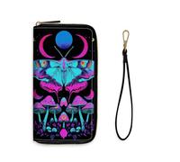 VACGBJPG Womens Wallet Rfid Blocking PU Leather Long Clutch with Wristlet, Large Capacity Card Holder for Travel and Shopping, Blue Purple Psychedelic Moth Mushroom