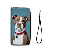 VACGBJPG Womens Wallet Rfid Blocking PU Leather Long Clutch with Wristlet, Large Capacity Card Holder for Travel and Shopping, Brown and White Dog