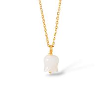 Vachana - Elegant Natural White Jade Lily Necklace (Sterling Silver)