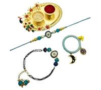 VACHANMOLI Premium Bhaiya Bhabhi Evil Eye Couple Rakhi/Bracelet Pair Rakhi/Lumba Rakhi for Bhabhi/Designer Handmade Rakhi with Elegant Design Pooja Thali for Roli and Chawal, One Size, beaded, Crystal