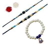 VACHANMOLI Traditional Evil Eye Couple Rakhi with Girls Baby Designer Bracelet Protect From Negative Energy With Beads Rakhi for Brother/Sister set of 3 with Roli and Chawal