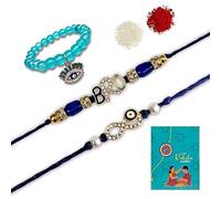 VACHANMOLI Unique Evil Eye Rakhi Combo For Brother Sister Raksha Bandhan Gift | Traditional Bracelet Designer Handmade Rakhi for Bhaiya Bhabhi with Roli Tilak & Best Wishes Greeting Card