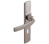 Vachette ARTIS Door Handle Set on Plate - Key Version L for Bedroom and Office Door Spacing 195 mm - Durable Zamak Material - Platinum Finish