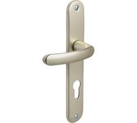 Vachette Door Handle Set on Large Plate - Key Version I, Entrance Door, Office, Garage - Distance 195 mm - Easy Installation System - Durable Aluminium - Champagne Finish