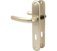 Vachette Door Handle Set on Large Plate - L-Key Version - Bedroom or Office Door Spacing 195 mm - Easy Installation System - Durable Aluminium - Champagne Finish