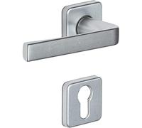 Vachette I KAZA Set of Door Handles on Key Rosettes for Entrance Doors, Basements, Office and Cylinder Sheds - Durable Aluminium Material - 10 Year Guarantee - Silver Finish