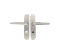 Vachette Linox 493 Angled Door Handle Set on Large Plate - Indicator Lock - Bathroom and Toilet Door - Distance 195 mm - Easy to Install - Stainless Steel