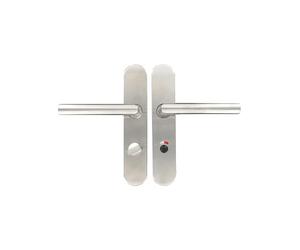 Vachette Linox 493 Angled Door Handle Set on Large Plate - Indicator Lock - Bathroom and Toilet Door - Distance 195 mm - Easy to Install - Stainless Steel