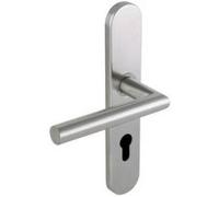 Vachette Linox 493 Door Handle Set on Large Plate - Angled Kickstand - Entrance Door, Office and Garage - Distance 195 mm - Easy Installation System - Stainless Steel