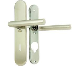 Vachette Linox 493 Set of Door Handles on Large Plate - Angled Kickstand - L Key Version - Bedroom and Office Door Spacing 195 mm - Easy Installation System - Stainless Steel