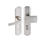 Vachette MUZE - Armoured Door Handle on Plate for Landing Door - Key Version I for Landing Door - Hole Spacing 195 mm - Durable Zamak Material - Velvet Chrome Finish