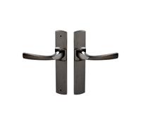 Vachette MUZE Zamak Large Plate Door Handles Set - Double Handle Version on Plate Distance 195 mm - Cane Spout for Kitchen/Living Room Door - Black Diamond Finish