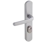 Vachette Sécumax Door Handle Set on Plate - Key Version I, Hole Spacing 195 mm - Easy Installation - Aluminium - Adjustable Stainless Steel Cylinder Protector 5 mm - Silver Anodised