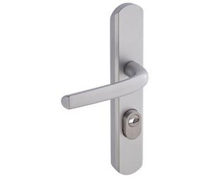 Vachette Sécumax Door Handle Set on Plate - Key Version I, Hole Spacing 195 mm - Easy Installation - Aluminium - Adjustable Stainless Steel Cylinder Protector 5 mm - Silver Anodised