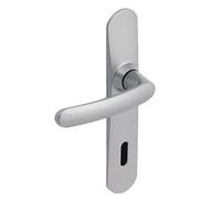 Vachette Slim Door Handle Set on Large Plate - Key Version I for Entrance Doors - Hole Spacing 195 mm - Easy Installation System - 10 Year Guarantee - Durable Zamak, Satin Chrome Finish