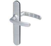 Vachette Slim Door Handle Set on Large Plate - Locking Version for Bathroom, Toilet - Distance 195 mm - Easy Installation System - Durable Zamak - Satin Chrome Finish