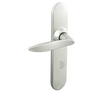 Vachette WIST Set of Door Handles on Large Plate - Bathroom and Toilet Lock Version - Distance 195 mm - Easy Installation System - Durable Zamak - Velvet Chrome Finish