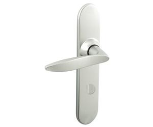 Vachette WIST Set of Door Handles on Large Plate - Bathroom and Toilet Lock Version - Distance 195 mm - Easy Installation System - Durable Zamak - Velvet Chrome Finish