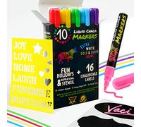 Vaci Neon Liquid Chalk Markers - Erasable Chalk Pens for Chalkboard, Car Window, Glass, Mirror, Blackboard with Reversible Fine Tip - 10 Pack