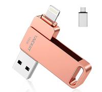 Vackiit MFi Certified 128 GB Flash Drive, USB 3.0 Type C Lightning External Memory for iPhone, iPad, Android, Mac, PC