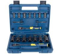 VACO VAC4202 20-Piece 2-in-1 Impact Flip Socket Set with Case, Adapters, Ratchet, 14 Sockets, 28 SAE and Metric Sizes for 1/4 and 3/8-Inch Drives
