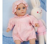 VacosHeart 14inch Reborn Baby Doll, Vinyl Limbs/Cotton Body, Pink Outfit with Hat, Big Eyes/Blush, Ideal Baby Girl Toy for Birthday Gift