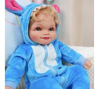 VacosHeart 20inch Reborn Baby Doll, Vinyl Material, Blue Shark Suit, Golden Hair/Red Mouth/Navy Eyes, Cute Look, Perfect for Kids’ Birthday