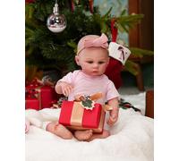 VacosHeart 22inch Reborn Baby Doll/With a cute pink bow headband and soft pink onesie/Big blue eyes/Real - like vinyl material with creases at joints/Perfect as a baby girl's birthday