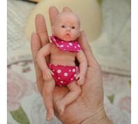 VacosHeart 6inch Reborn Baby Doll Lifelike Silicone Figure Brown Eyes Playful Tongue Pink Dot Outfit Newborn Necessities Toddler Toys Birthday
