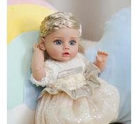VacosHeart Realistic Soft Body Baby Doll Girl with Open Eyes/Long Hair/Princess Dress - 14" Lifelike Sweetness Newborn Real Life DIY Dolls Gift Set - White | Ages 3+