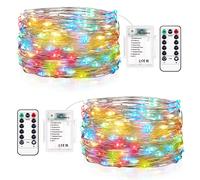 Vacoulery 2 Pack 12M 120 LED Fairy Lights Battery Operated, Waterproof Copper Wire String Light 8 Modes with Remote Control Timer for Indoor Outdoor Lighting, Bedroom, Party, Wedding Decorations