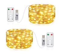 Vacoulery [2 Pack] Led Fairy Lights, 10M 100Leds USB Plug in Powered Lights Waterproof 8 Modes USB Fairy Lights with Remote Timer for Indoor Outdoor Party Wedding Christmas Decorations