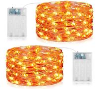 Vacoulery 5M 50LEDs Orange Fairy Lights Battery Operated for Halloween, String Lights with Timer Waterproof Battery Lights for Autumn Christmas Decorations Fireplace Home Decor