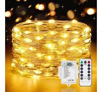 Vacoulery Fairy Lights Battery Operated [Timer & Remote], 10M 100LEDs 8 Modes Outdoor Copper Wire String Lights Small Waterproof Battery Powered Christmas Lights for Jars, Wine, Tree