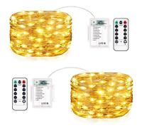 Vacoulery Fairy Lights Battery Operated [Timer & Remote], 2 Packs 10M 100LEDs 8 Modes Outdoor Copper Wire String Lights Small Waterproof Battery Powered Christmas Lights for Jars, Wine, Tree